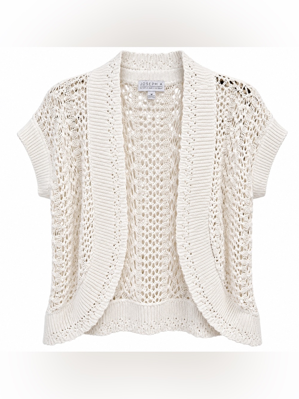 Joseph Open-Knit Short-Sleeve Cardigan Vest in Cream